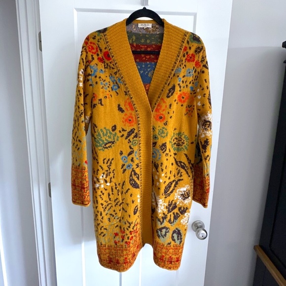 Sundance Sweaters - IVKO NADICA RARE EMBROIDERED COATIGAN JACKET SZ 38 GOLDEN CORN YELLOW SUNDANCE
